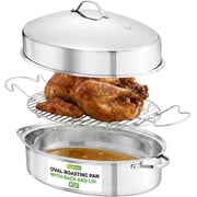 Nutrichef Oval Roasting Pan, Roaster with Polished Rack, Wide Handle and Stainless Steel Lid
