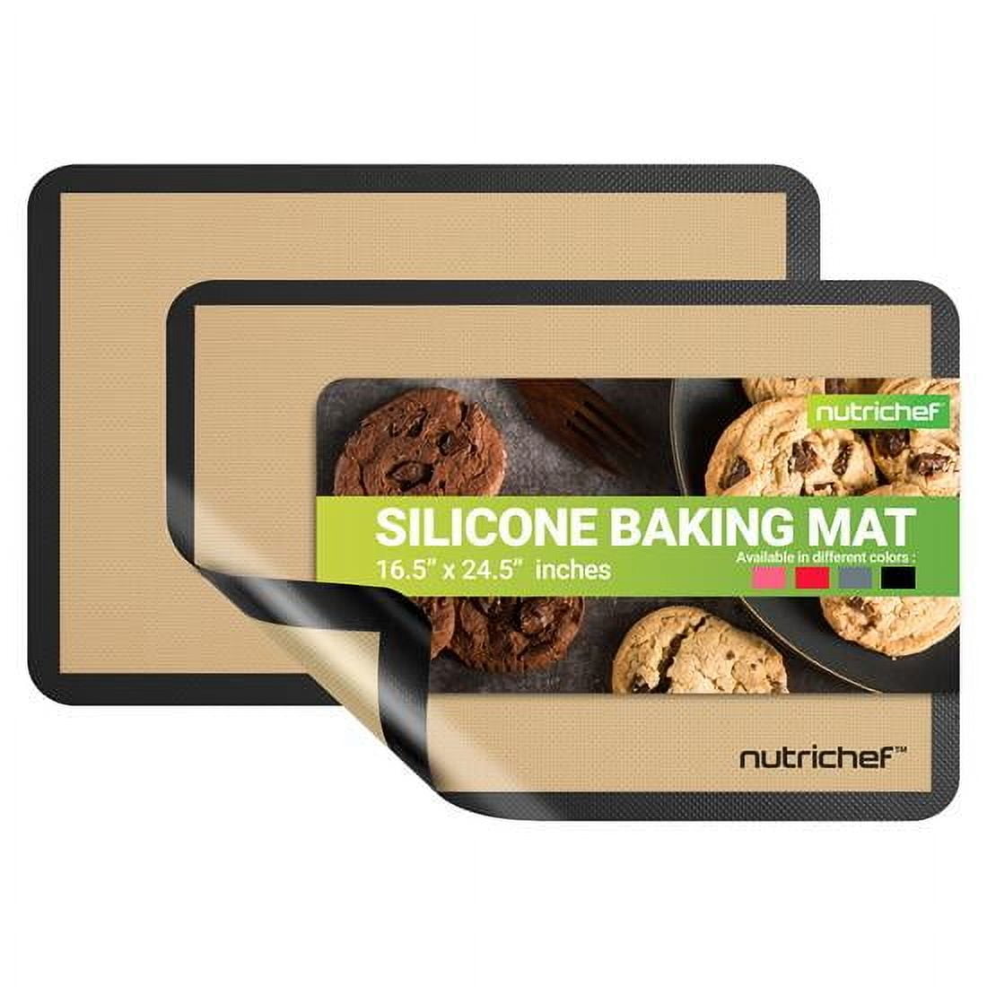 Nutrichef Silicone Baking Mats | 2 Non-stick Food-Grade Silicone Mats | Perfect for Full Baking Pans 24.4 x 16.5 IN | Oven-safe Up to 480 Degrees F | Suitable for Ovens, Freezers & Dishwashers -Black