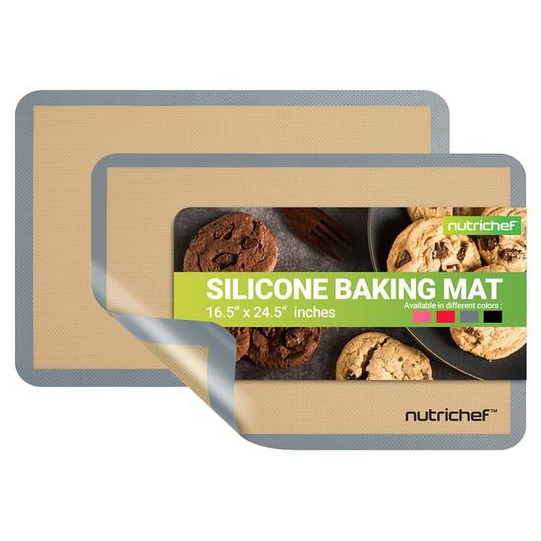 Nutrichef Silicone Baking Mats - 2 Non-stick Food-Grade Silicone Mats - Perfect for Full Baking Pans 24.4 x 16.5 IN - Oven-safe Up to 480 Degrees F - Suitable for Ovens, Freezers, & Dishwashers -Grey