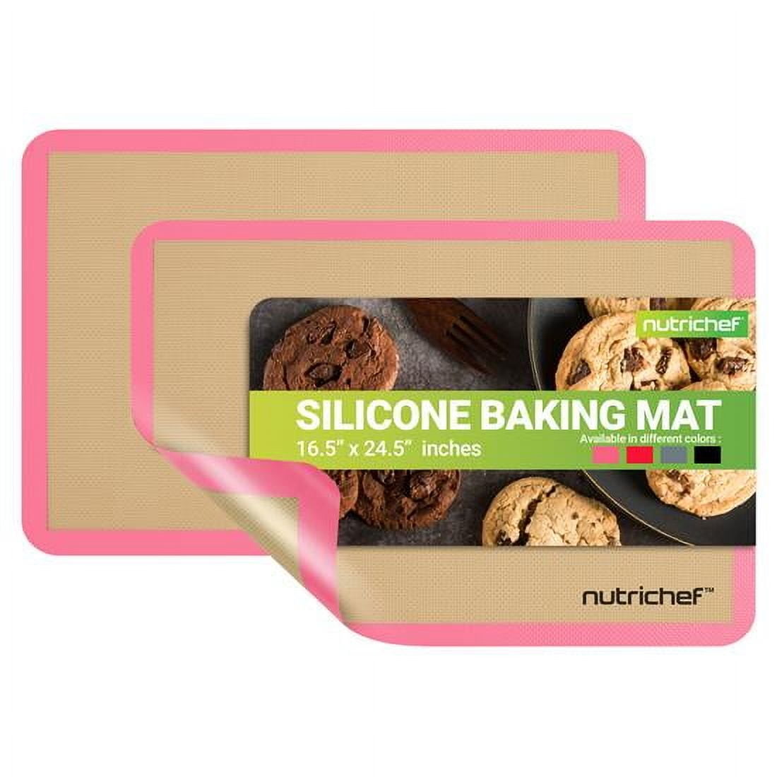 Nutrichef Silicone Baking Mats - 2 Non-stick Food-Grade Silicone Mats - Perfect for Full Baking Pans 24.4 x 16.5 IN - Oven-safe Up to 480 Degrees F - Suitable for Ovens, Freezers, & Dishwashers -Pink