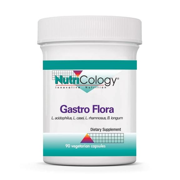 Nutricology Gastro Flora Supplement - Probiotic for Digestive Health, Gut Health for Men & Women, Lactobacillus and Bifidobacterium - 90 Count