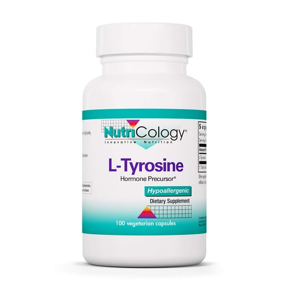Nutricology L-Tyrosine - Brain Support, Hormone Precursor, Free Form Amino Acid, 500mg Supplement, Thyroid Support Capsules - 100 Count
