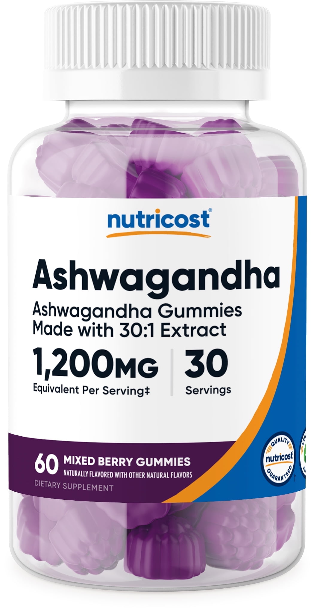 Nutricost Ashwagandha Supplement Gummies 1200mg Equivalent (Mixed Berry), 60 Gummies, 30 Servings