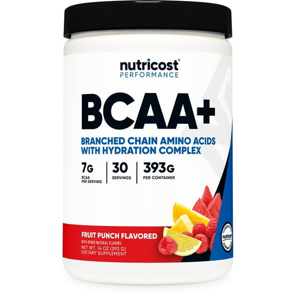 Nutricost BCAA+ Hydration Powder (Fruit Punch) 30 Servings - Branched Chain Amino Acids with Hydration Complex - Gluten-Free, Non-GMO