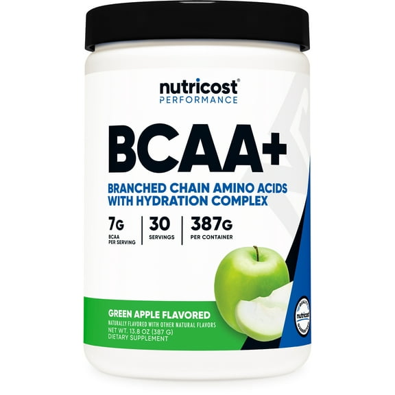 Nutricost BCAA+ Hydration Powder (Green Apple) 30 Servings - Branched Chain Amino Acids with Hydration Complex - Gluten-Free, Non-GMO