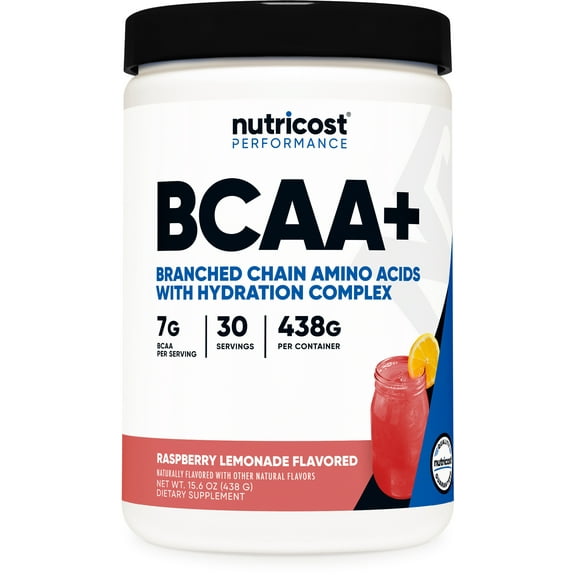 Nutricost BCAA+ Hydration Powder (Raspberry Lemonade) 30 Servings - Branched Chain Amino Acids with Hydration Complex - Gluten-Free, Non-GMO