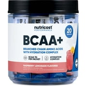 Nutricost BCAA+ Hydration Raspberry Lemonade 20 Stickpacks - Branched Chain Amino Acids with Hydration Complex - Gluten-Free, Non-GMO