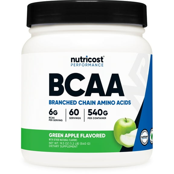Nutricost BCAA Powder - 2:1:1 (Green Apple), 60 Servings - Non-GMO Supplement