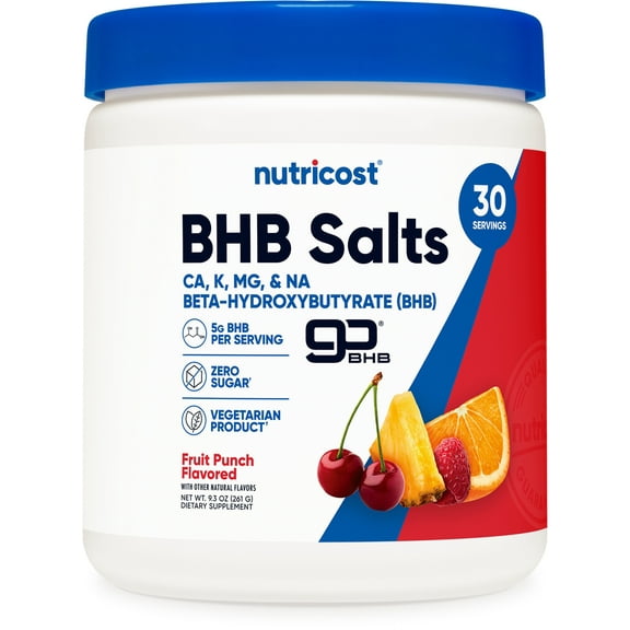 Nutricost BHB Salts Drink Mix (30 Servings, Fruit Punch Flavored) (5G BHB Per Serving) - 0G Total Sugars, Vegetarian Product