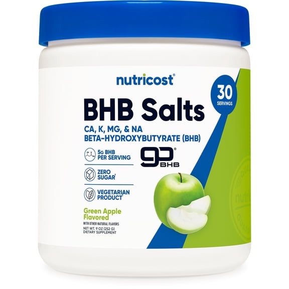 Nutricost BHB Salts Drink Mix (30 Servings, Green Apple Flavored) (5G BHB Per Serving) - 0G Total Sugars, Vegetarian Product