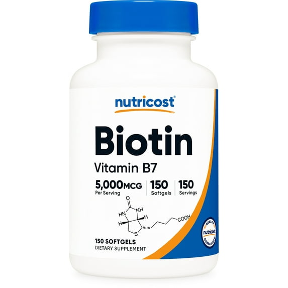 Nutricost Biotin (5,000mcg) Supplement 150 Softgels