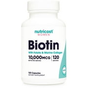 Nutricost Biotin for Women 10,000mcg 120 Capsules, with Folate & Collagen, Non-GMO Supplement