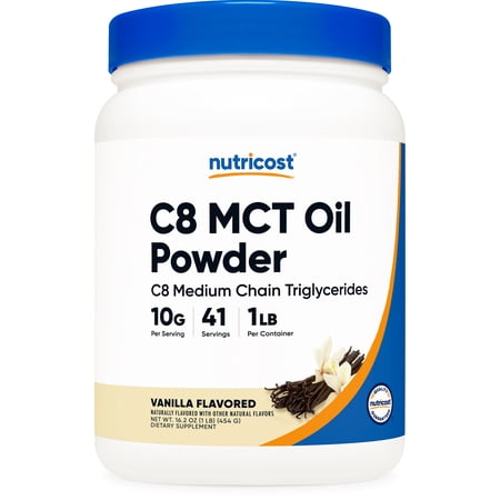 Nutricost C8 MCT Oil Powder 1LB (16oz) (Vanilla) - 95% C8 MCT Oil Powder Supplement