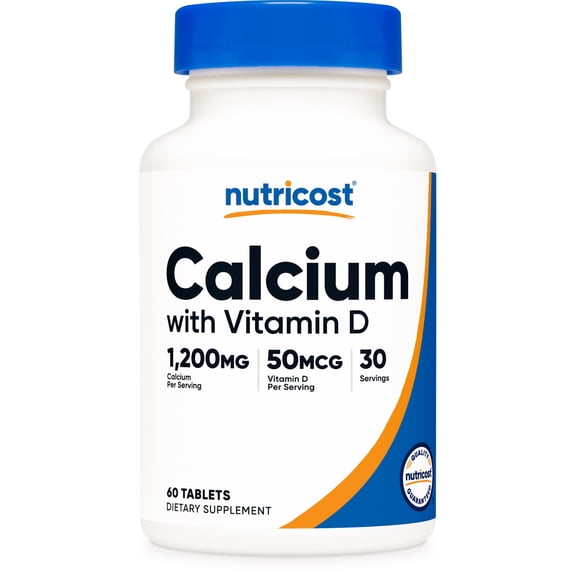 Nutricost Calcium (600mg) + Vitamin D3 (25mcg) x 2 Tablet serving. (60 Tablets, 30 servings) | Vitamin and Mineral Supplement for Men and Women