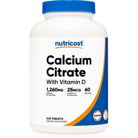 Nutricost Calcium Citrate (1,260mg) With Vitamin D (25mcg) 240 Tablets - GMO-Free, Gluten-Free, 60 Servings