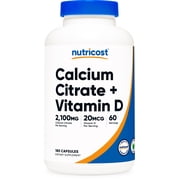 Nutricost Calcium Citrate + Vitamin D Supplement 2,100mg 180 Capsules - 20mcg of Vitamin D, 60 Servings