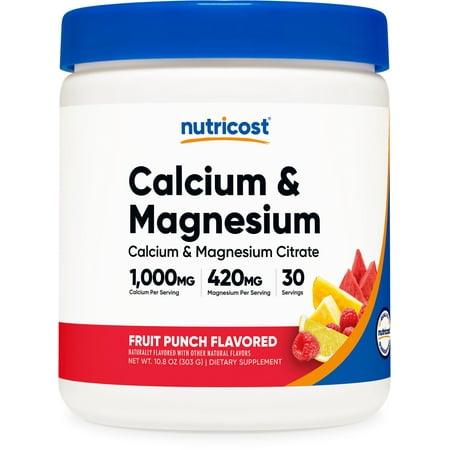 Nutricost Calcium Magnesium Powder (Fruit Punch, 30 Servings) - Bone Support, Non-GMO, Gluten Free (from Calcium Citrate and Magnesium Citrate)