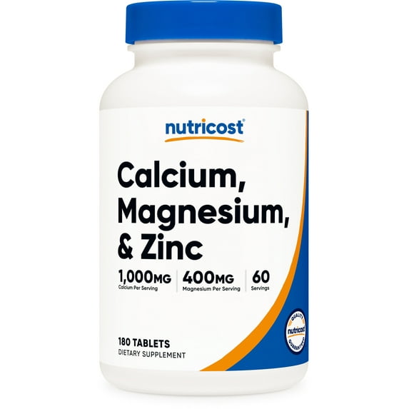 Nutricost Calcium, Magnesium & Zinc Tablets (180 Tablets, 60 Servings / 1,415 mg Mineral Blend Per Serving) | Quality Vitamin/Mineral Supplement - Gluten Free, Non-GMO
