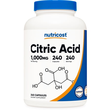 Nutricost Citric Acid 1000mg (1 Gram), 240 Capsules - Gluten Free, Non-GMO Supplement