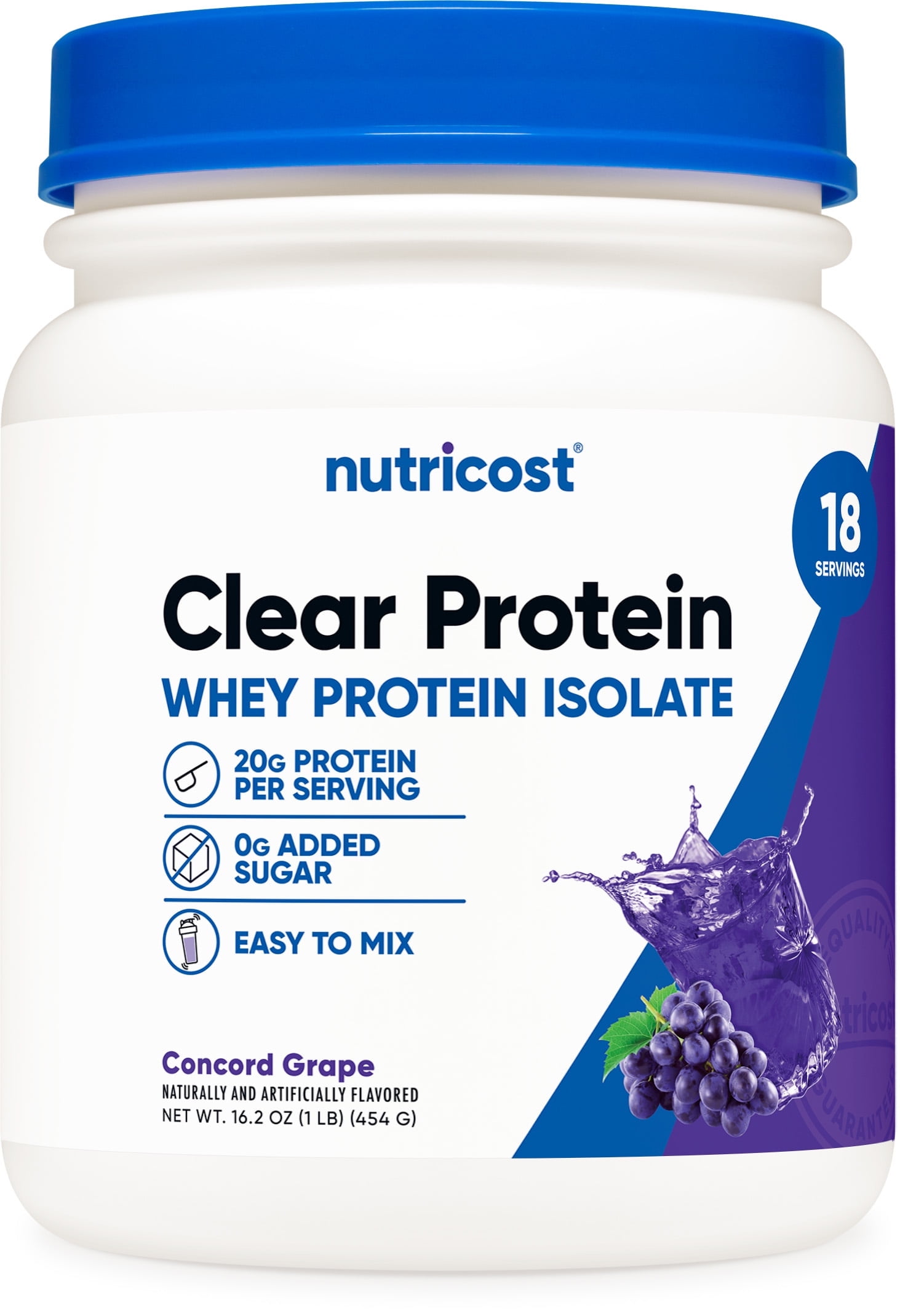Nutricost Clear Whey Protein Isolate Powder (Concord Grape) 1 LB - 20g of Protein, 0g Added Sugar, GMO-Free, Gluten-Free