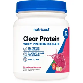 Nutricost Clear Whey Protein Isolate Powder (Strawberry Banana) 1 LB - 20g Protein Per Serving, Zero Added Sugar, Easy-Mix WPI Drink, Gluten-Free, GMO-Free, 17 Servings
