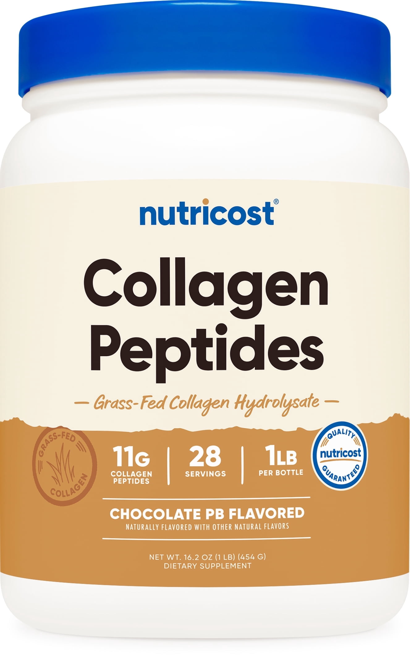 Nutricost Collagen Peptides (Chocolate Peanut Butter Flavored) 1 LB - Grass-Fed Collagen Hydrolysate, Gluten-Free
