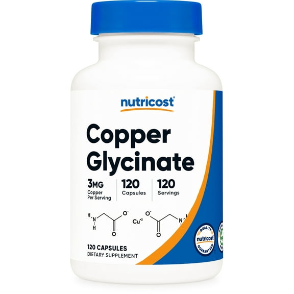 Nutricost Copper Glycinate Capsules (120 Capsules, 3MG Copper per Serving) - Non GMO, Vegan