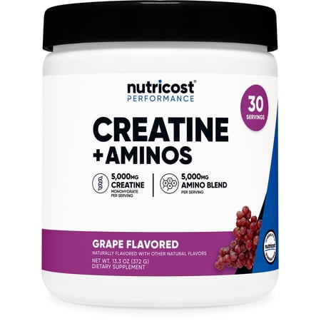 Nutricost Creatine + Aminos (Grape Flavored) 30 Servings - 5,000mg Creatine Monohydrate , 5000mg Amino BCAA Blend per Serving