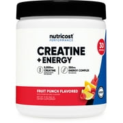 Nutricost Creatine + Energy 30 Servings Fruit Punch Flavored - 5,000mg Creatine Monohydrate + 350mg Energy Complex Per Serving