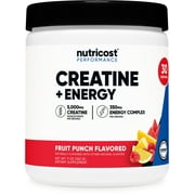 Nutricost Creatine + Energy 30 Servings (Fruit Punch Flavored) - 5,000mg Creatine Monohydrate + 350mg Energy Complex Per Serving