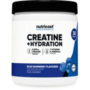Nutricost Creatine Monohydrate + Hydration Powder Blue Raspberry 30 Servings - 7 Vitamins & Minerals, 5000mg of Creatine per Serving