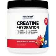 Nutricost Creatine Monohydrate + Hydration Fruit Punch Flavored, 30 Servings, 7 Vitamins & Minerals - 5000mg of Creatine Per Serving