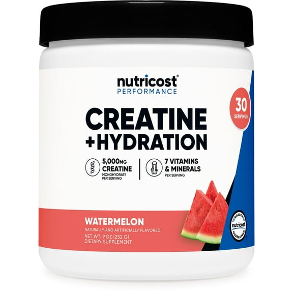 Nutricost Creatine Monohydrate + Hydration Watermelon Flavored, 30 Servings, 7 Vitamins & Minerals - 5000mg of Creatine Per Serving