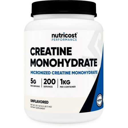 Nutricost Creatine Monohydrate Powder 1 kg (2.2LBS) Supplement- 200 Servings, Unflavored