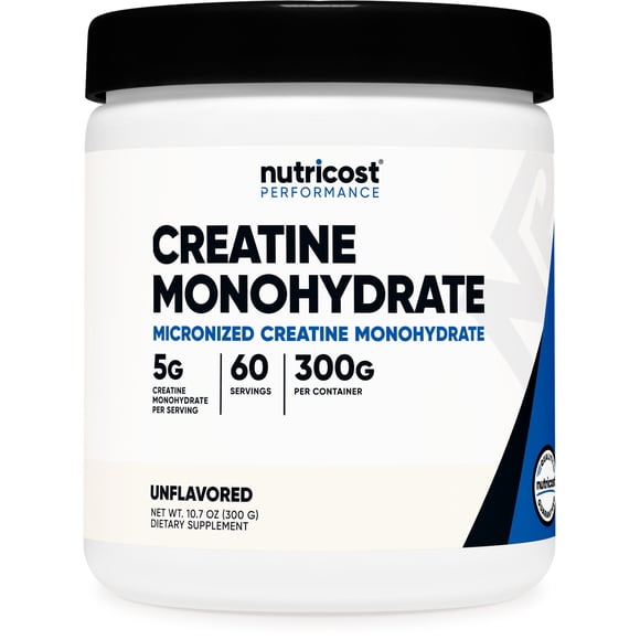 Nutricost Creatine Monohydrate Powder Unflavored Micronized Creatine Monohydrate, 5g per Serving, (300 Grams)