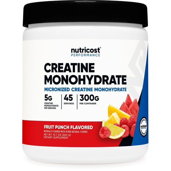 Nutricost Creatine Monohydrate Powder (Fruit Punch) 300 Grams - Micronized Creatine Monohydrate, 5 Grams per Serving