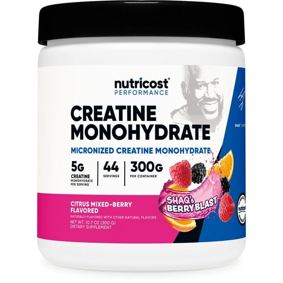 Nutricost Creatine Monohydrate Powder (Shaq's Berry Blast, 300 Gram) - Micronized Creatine Supplement, Vegan, GMO-Free, Gluten-Free, 44 Servings