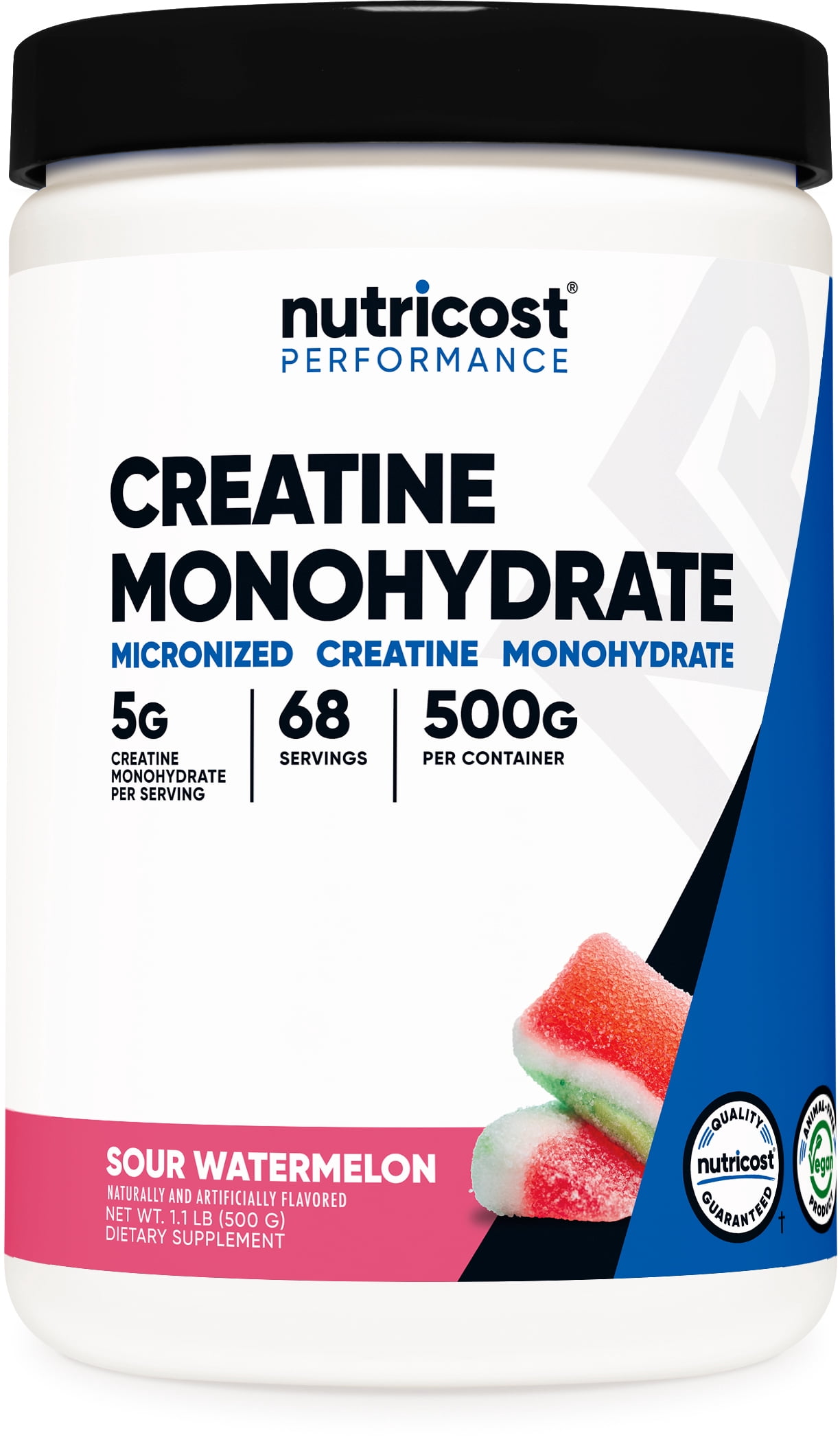 Nutricost Creatine Monohydrate Powder (Sour Watermelon, 500 Gram) - Micronized Creatine Supplement, Vegan, GMO-Free, Glu