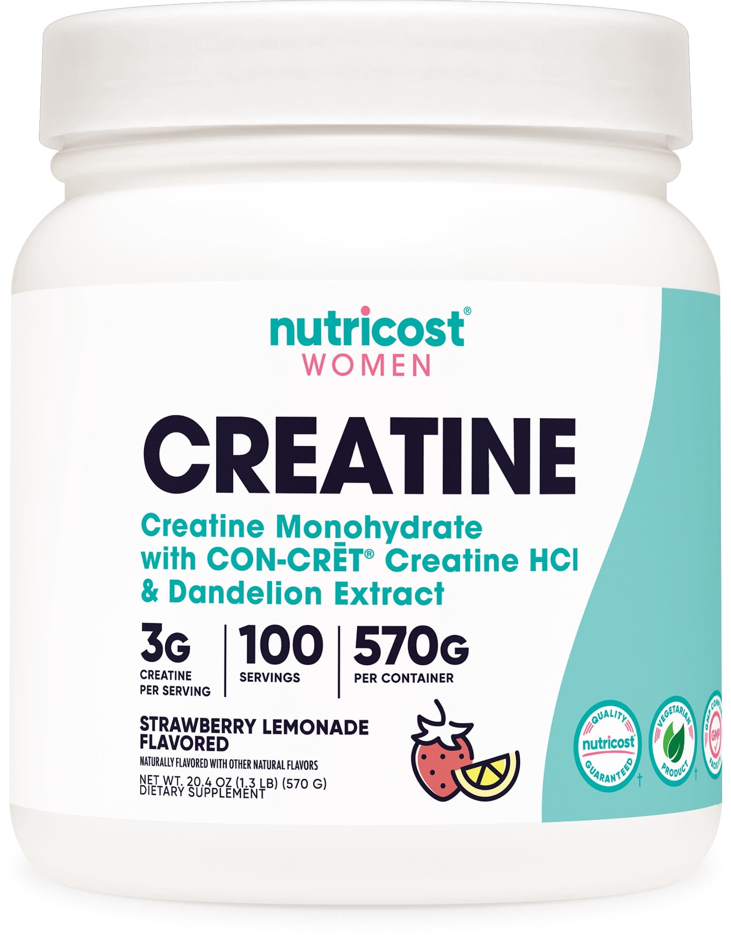 Nutricost Creatine Monohydrate Powder Supplement for Women Strawberry Lemonade, 100 Servings
