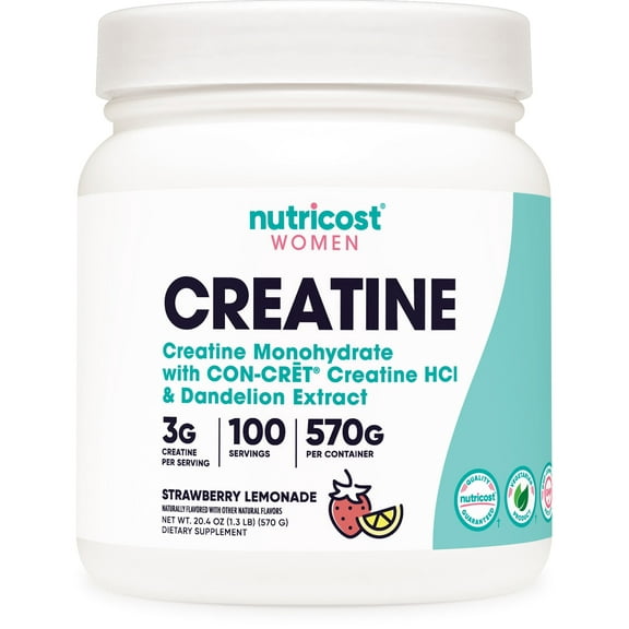 Nutricost Creatine Monohydrate Powder Supplement for Women Strawberry Lemonade, 100 Servings