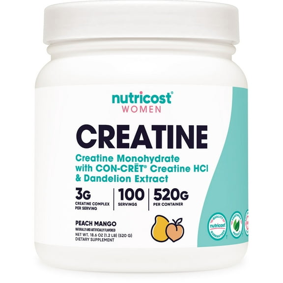 Nutricost Creatine Monohydrate Powder for Women Peach Mango, 100 Servings, Supplement
