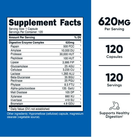 Nutricost Digestive Enzymes 620mg, 120 Vegetarian Capsules - (Unisex) Supplement