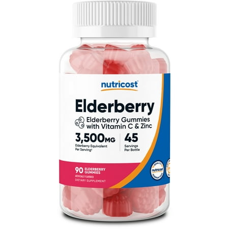 Nutricost Elderberry, 90 Gummies - with Vitamin C and Zinc - Gluten Free Supplement