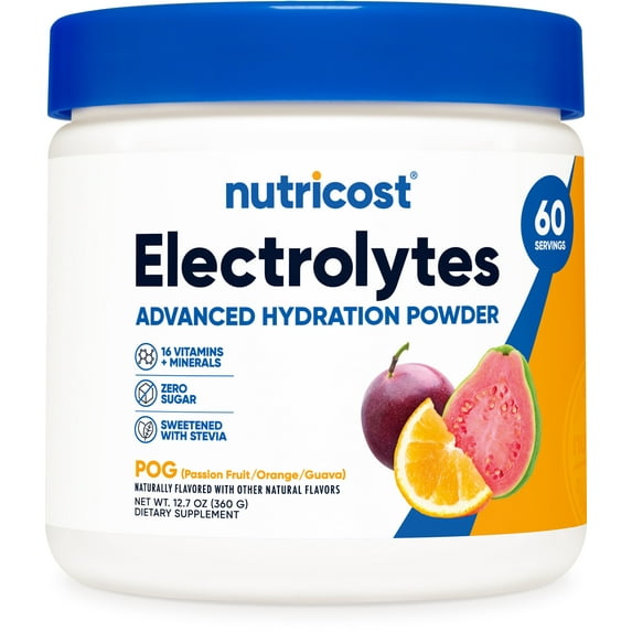 Nutricost Electrolytes Advanced Hydration Powder - Passion Fruit, Orange & Guava (POG) 60 Servings