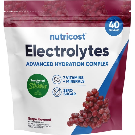 Nutricost Electrolytes Complex, Grape Flavored, 40 Stickpacks - Advanced Hydration Complex