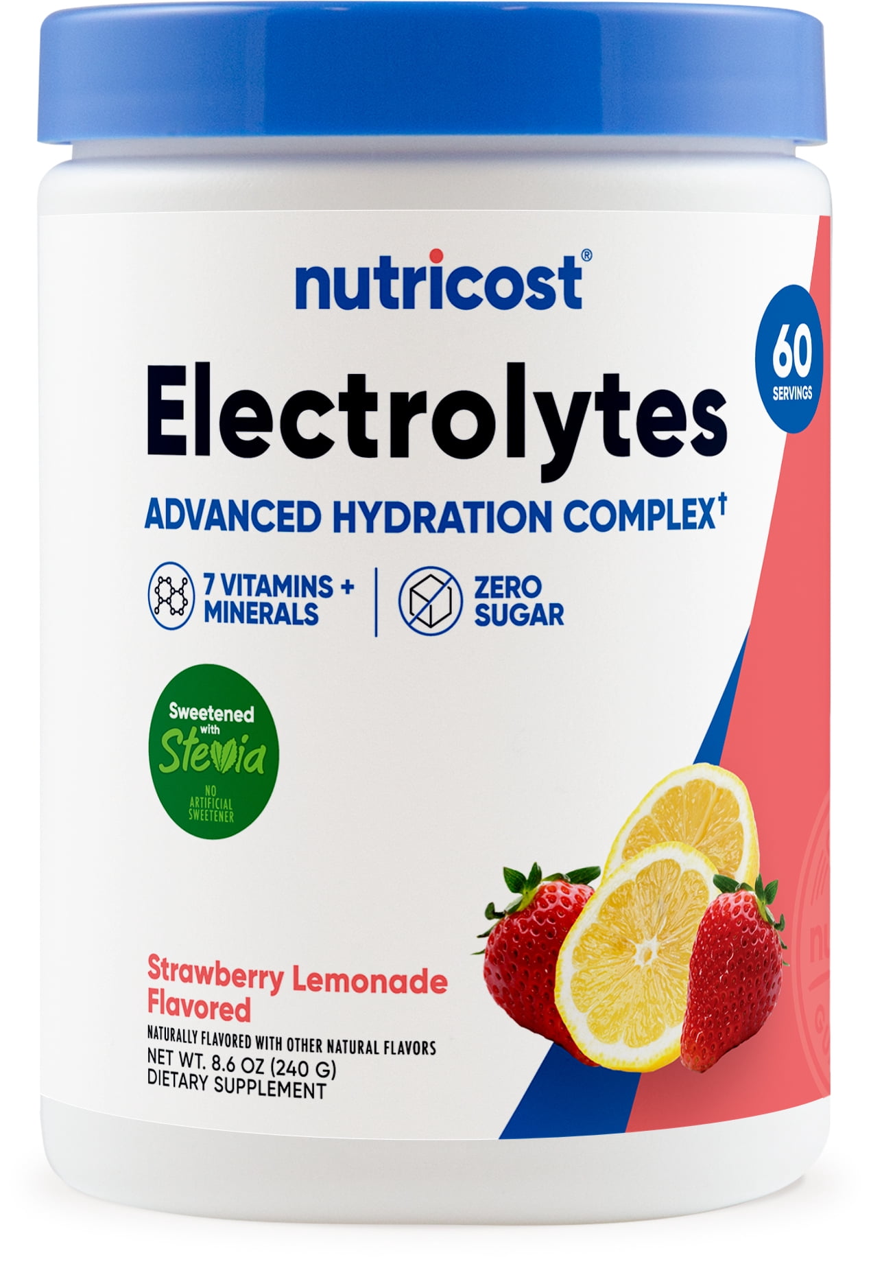 Nutricost Electrolytes Complex Powder (Strawberry Lemonade) 60 Servings - Advanced Hydration Complex, 7 Vitamins + Minerals, Zero Sugar, Sweetened with Stevia, 