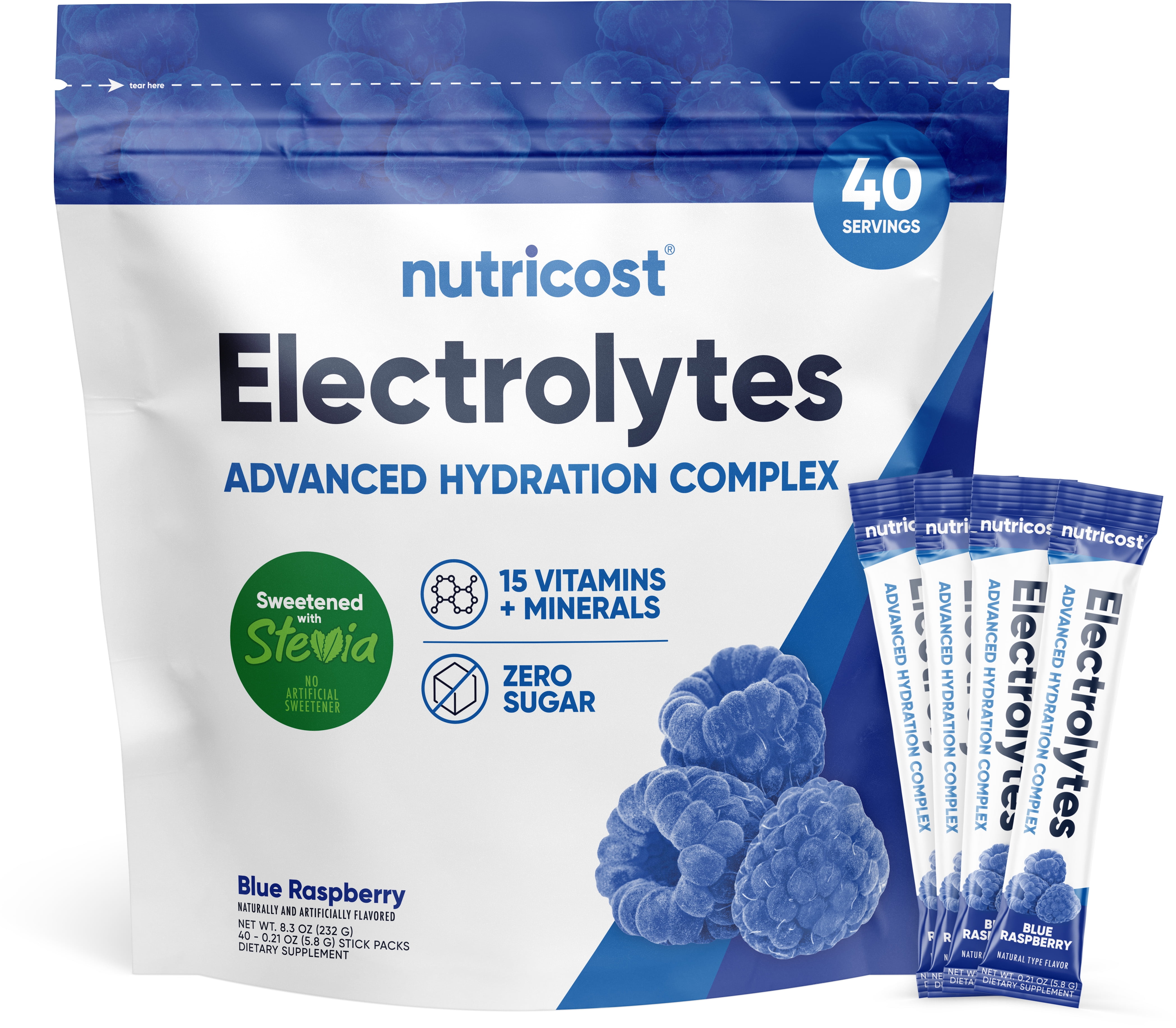 Nutricost Electrolytes Powder Hydration Packets (Blue Raspberry, 40