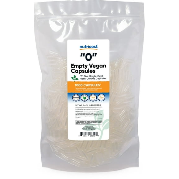 Nutricost Empty Capsules Size 0 Vegan - 1,000 Clear Empty Plant-Based Supplement Capsules