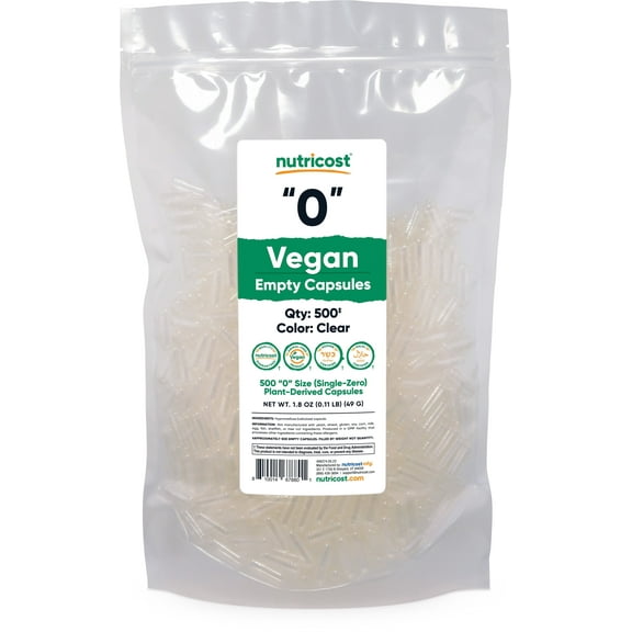 Nutricost Empty Capsules Size 0 Vegan - 500 Clear Empty Plant-Based Capsules - Kosher Certified, Halal Certified, Non-GMO, Soy Free, Gluten Free, Vegetarian