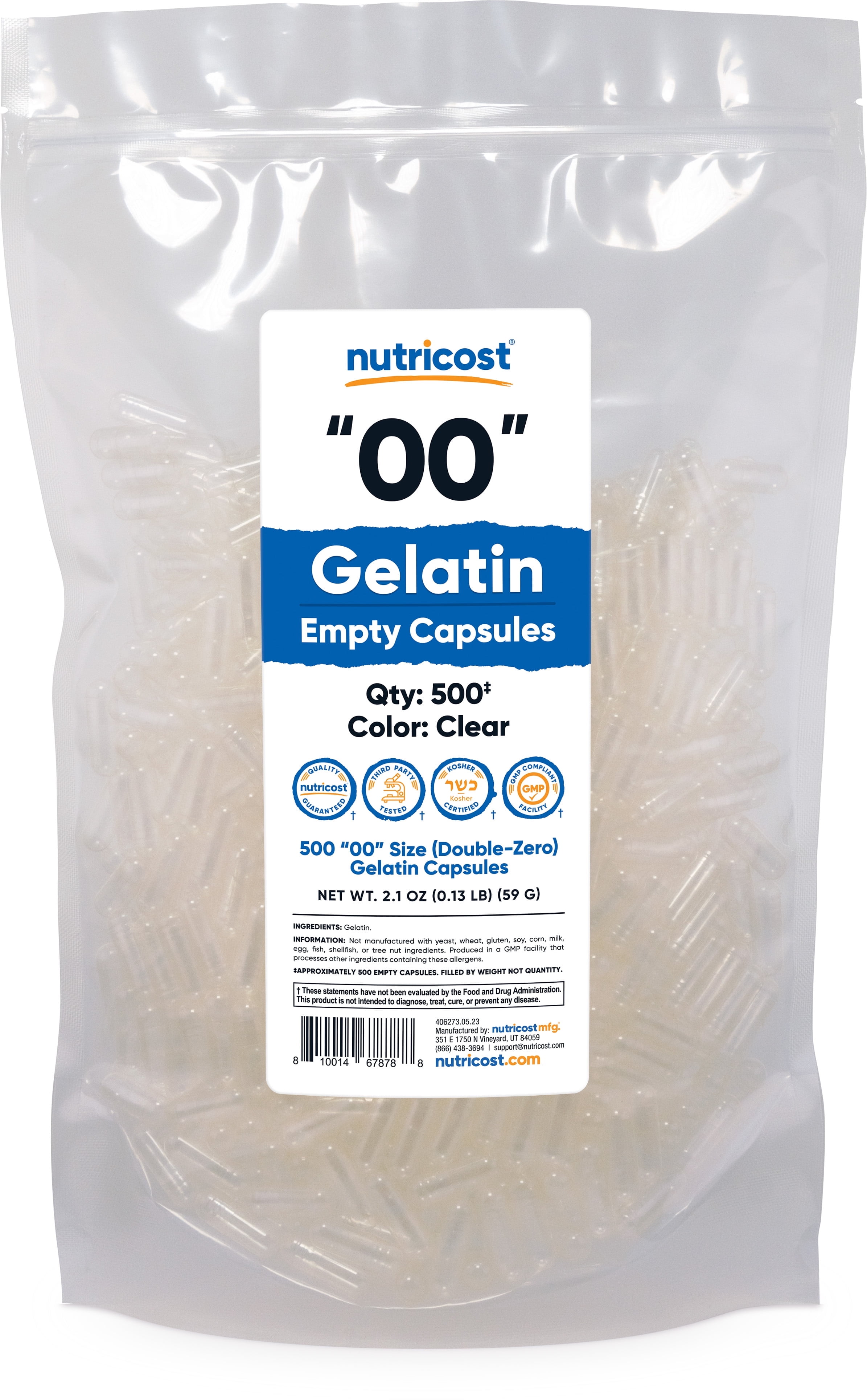 Nutricost Empty Capsules Size 00, 500 Clear Gelatin Capsules